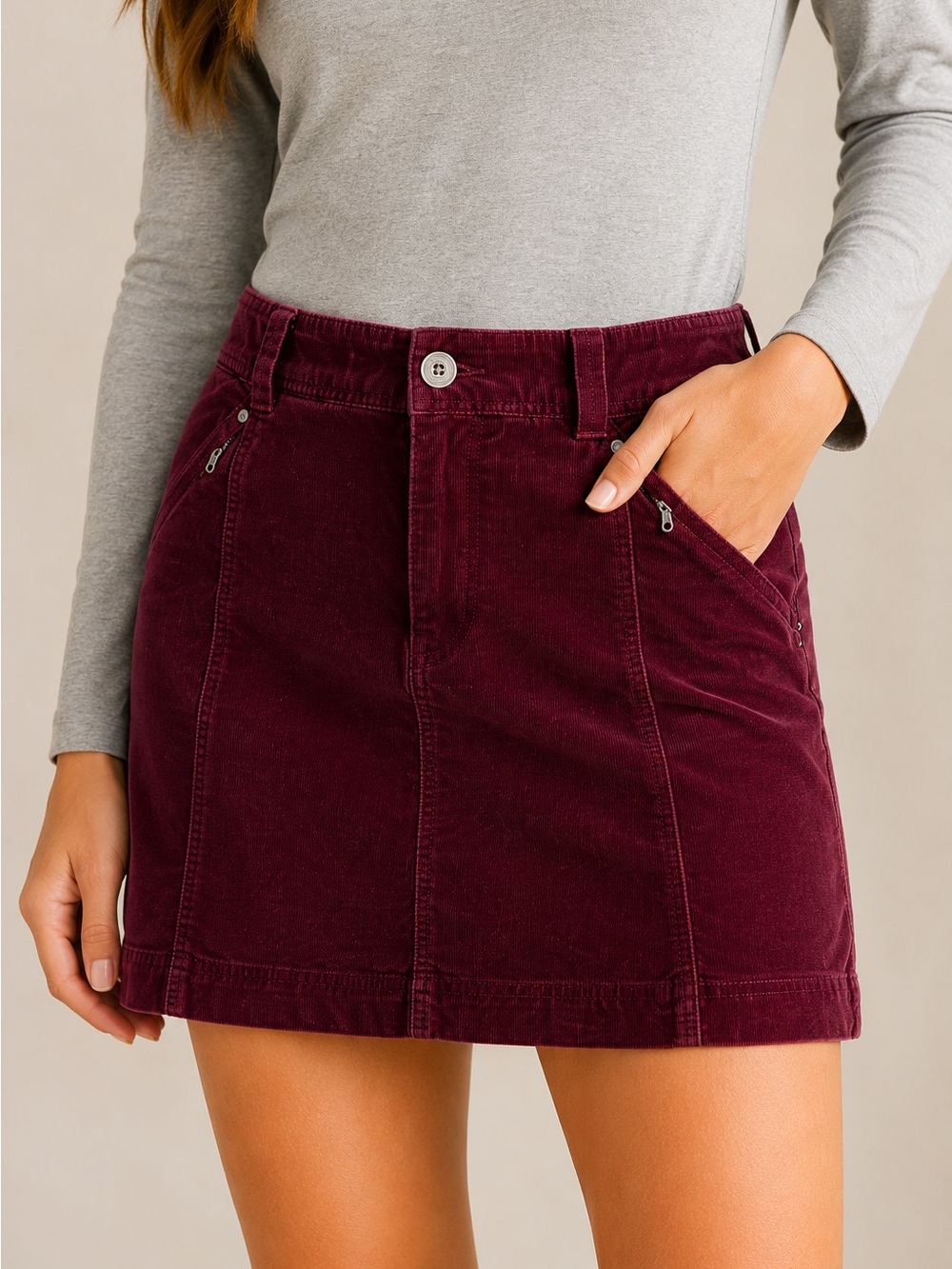 Athleta Roseville Velvet Skirt Cherrywood Burgundy Floral Trim Size 14